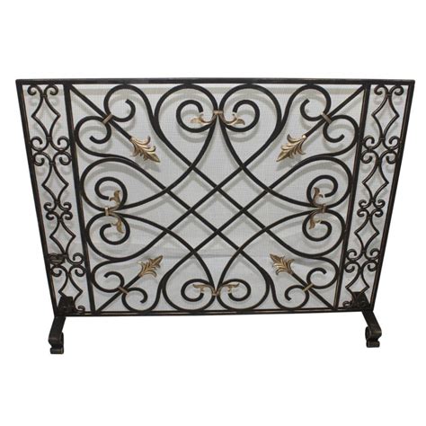 Burnished Gold Gate Design Single Panel Fireplace Screen Gold Accents