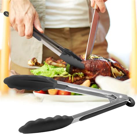 Useful Nice 2 Size S L Stainless Steel And Silicone Tongs Kitchen Tongs