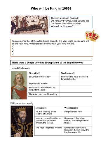 Norman Conquest Worksheet Teaching Resources