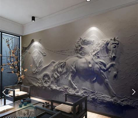 Nordic Embossed Sculpture Horse Angel Photo Wallpaper Wall Mural For