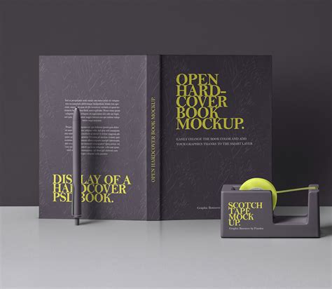 Free Open Hardcover Book With Scotch Tape Mockup Psd Mockup Planet