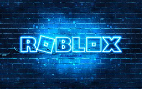 Download Wallpapers Roblox Blue Logo 4k Blue Brickwall