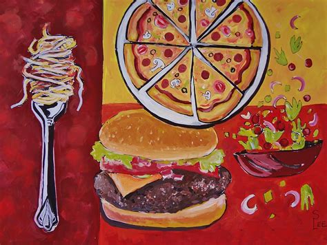 Pop art employed images of popular culture in art, emphasizing banal elements of any culture, usually through the use of irony. American Food Pop Art Painting by Shannon Lee