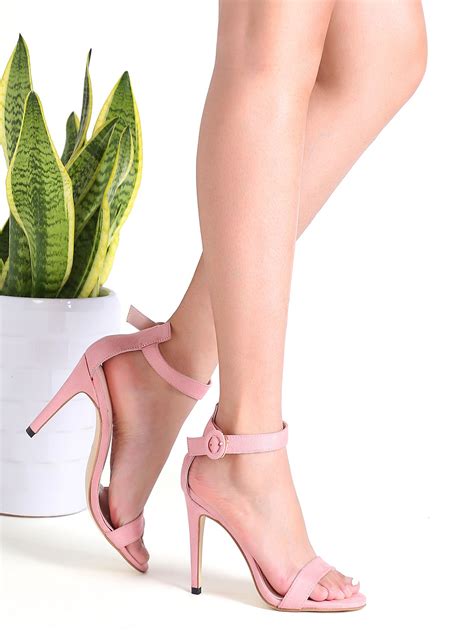 Shop Pink Suede Peep Toe Ankle Strap Stiletto Sandals Online Shein