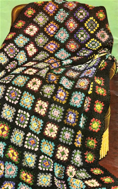 Home And Living Blankets And Throws Afghans Vintage Granny Square Crochet Shawl Throw Afghan