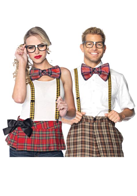 Nerd Costume Kit Includes Suspenders Bow Tie And Glasses Unisex Ebay