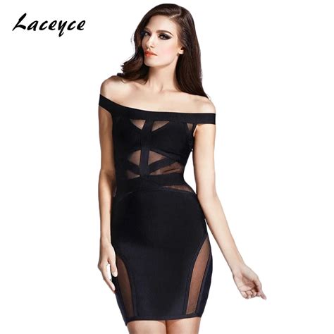 Laceyce 2018 New Women Summer Bandage Dress Black Perspective Mesh Strapless Casual Patchwork