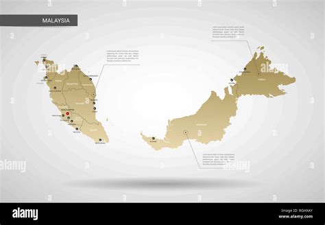 Stylized Vector Malaysia Map Infographic 3d Gold Map Illustration With