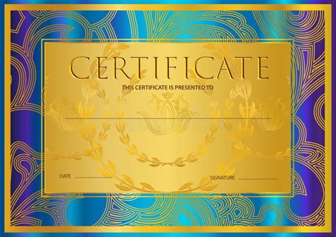 Certificado Molde Dourado Do Projeto Do Diploma Fundo Colorido Com