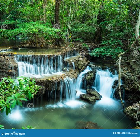 Huay Mae Kamin Waterfall In Tropical Green Forest Kanchanaburi