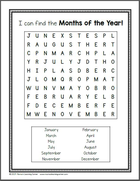 Months Of The Year Worksheet Pdf