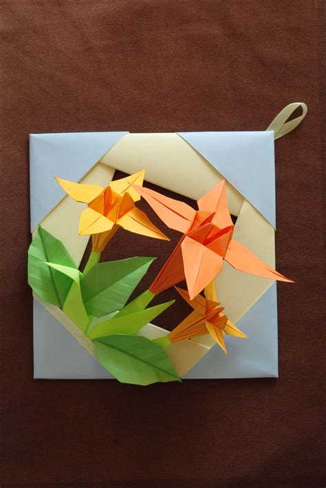 Orange Paper Irises In Pastel Frame Summer Origami Home Decor