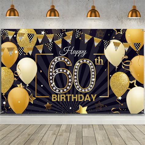 Buy Happy 60th Birthday Backdrop Banner Extra Large Black And Gold 60th