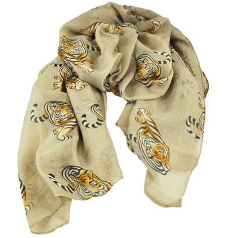 Tiger Animal Print Ivory Lightweight Womens Shawl Scarf From Ties