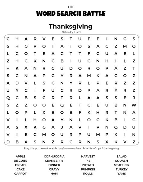Hard Thanksgiving Word Search Printable