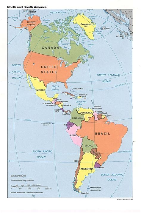 political-map-of-north-america-and-south-america,-1996-mapa-de-america,-mapa-de-america-latina