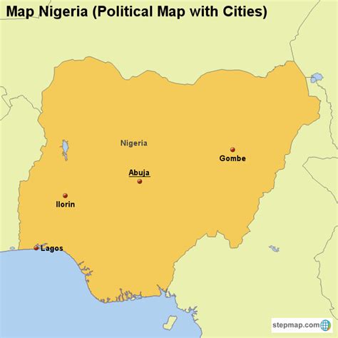 Stepmap Map Nigeria Political Map With Cities Landkarte Für Nigeria