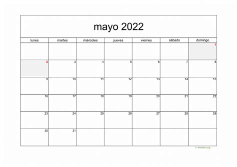Calendario Mayo 2022