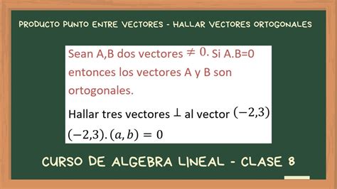 CURSO DE ALGEBRA LINEAL CLASE 8 PRODUCTO PUNTO ENTRE VECTORES