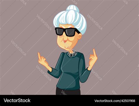 Funny Carefree Granny Flipping Middle Finger Vector Image