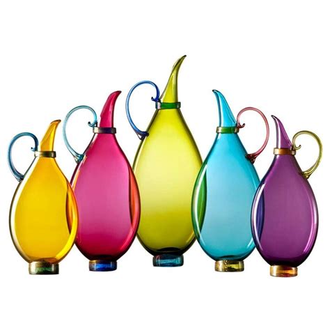 Colorful Set Of 5 Decorative Blown Glass Vases Collectible Design By Vetro Vero For Sale At 1stdibs