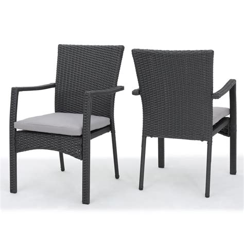 Adley outdoor wicker dining chairs with aluminum frame, set of 2, gray, gray. Noble House Zachariah Grey Wicker Outdoor Dining Chair ...