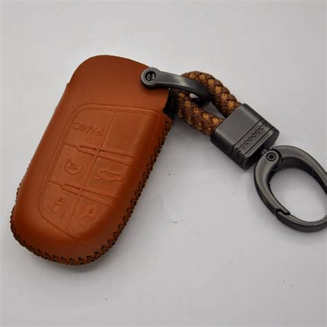 Black Genuine Leather Car Key Case Cover Keychain For Smart Jeep Fiat