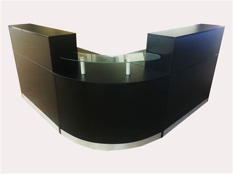 New High Quality Reception Desk In Black Curved Glass Unit Alumin