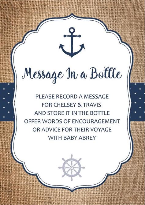 Signing the baby shower card. Message In A Bottle Baby Shower Card Nautical Advice Cards ...