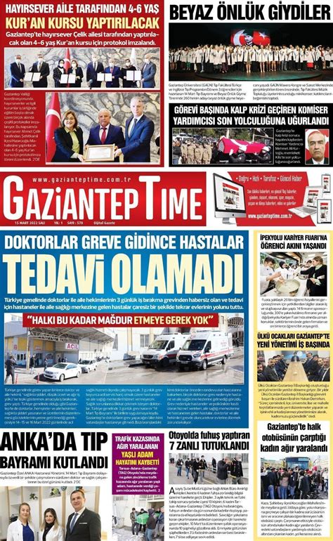 15 Mart 2022 tarihli Gaziantep Time Gazete Manşetleri