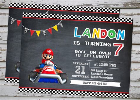 Mario Kart Birthday Party Invitation Super Mario Birthday Etsy