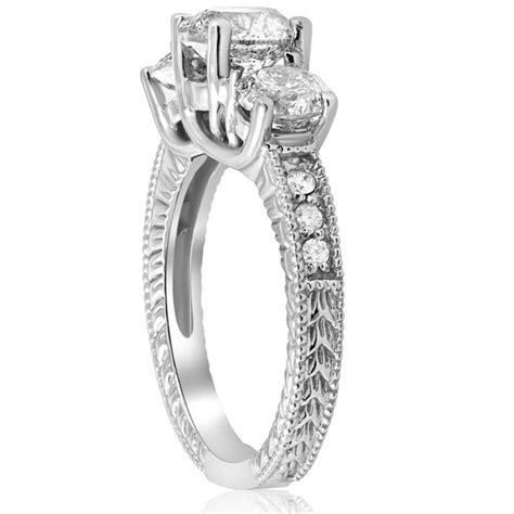2 12ct Vintage Three Stone Diamond Engagement Ring 14k White Gold