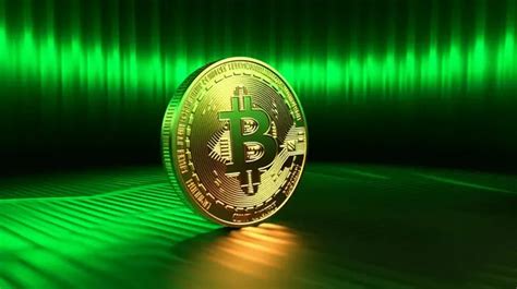 รูปการแสดงผล 3 มิติของสกุลเงินดิจิทัล Bitcoin กับพื้นหลังหน้าจอสีเขียว