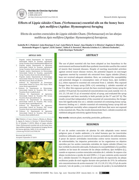 Pdf Effects Of Lippia Sidoides Cham Verbenaceae Essential Oils On
