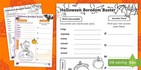 Halloween Boredom Buster Worksheet Teacher Made Twinkl