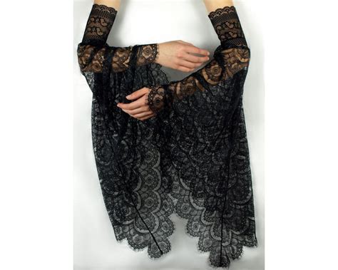 Pair Long Black Lace Gothic Wedding Sleeves Black Lace Arm Etsy