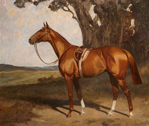 Benevente A Saddled Chestnut Racehorse In A Landscape Art Uk