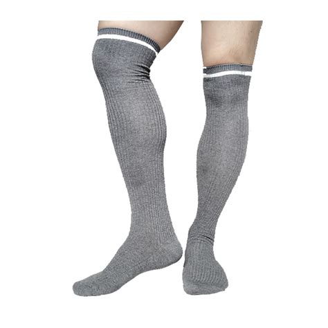 Grey Cotton Mens Over Knee Socks Thigh Highs Formal Dress Sexy Gay Long