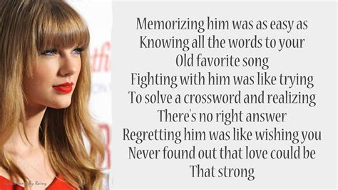 Taylor Swift Red Lyrics Songs Youtube Music