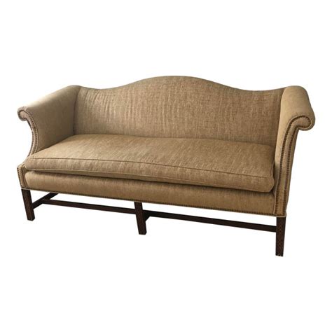 Classic Camelback Sofa With Carved Legs And Stretcher Chairish