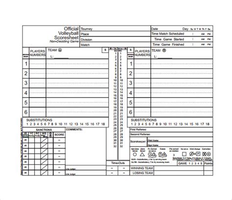 Nfhs Score Sheet Volleyball Printable Templates