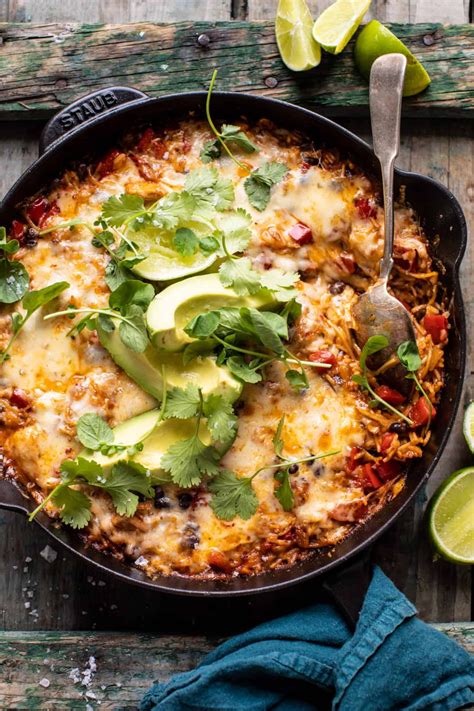 Add chicken, sauce and chiles; One Skillet Cheesy Cuban Chicken Rice Bake. - Half Baked ...