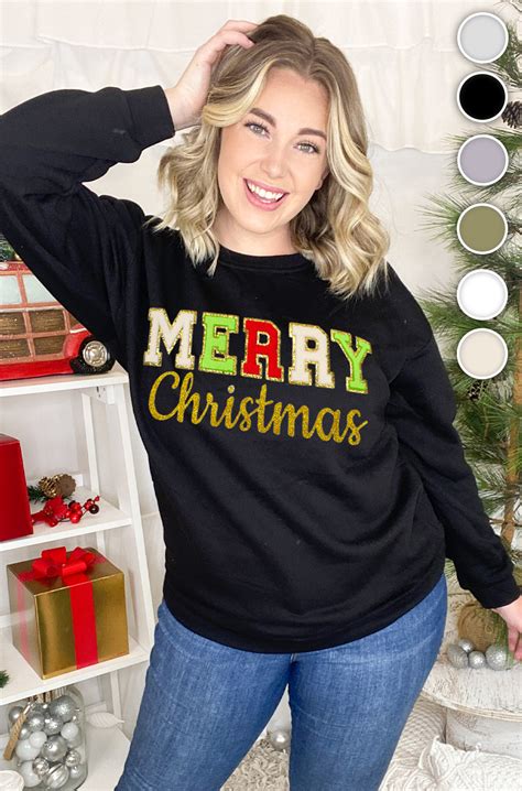 Merry Christmas Ideal Chenille Sweatshirt Tees2urdoor