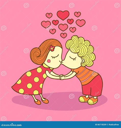 Kissing Girl And Boy Isolated Valentine Lovers Vector Illustration Of