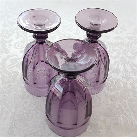 Set Of 3 Purple Libbey Gibraltar Violet Duratuff Goblets 16 Oz Dark Purple Iced Tea Drink Glassware