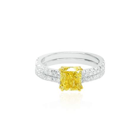 Fancy Intense Yellow Cushion Diamond Bridal Set Sku 130325 211ct Tw