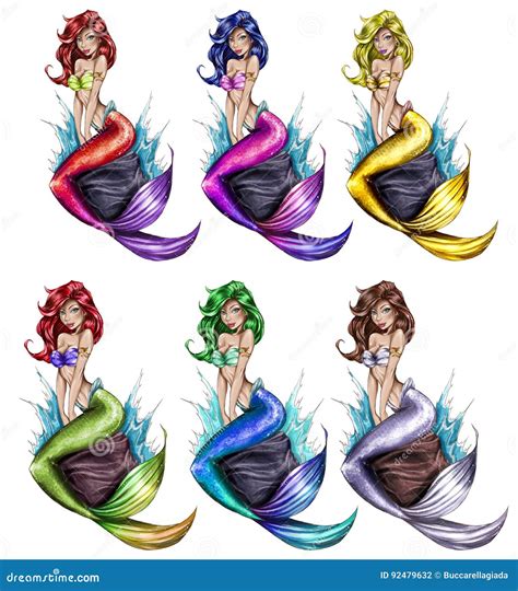 Raster Illustration Mermaid Cartoon Character Stock Illustration