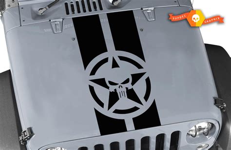 Jeep Wrangler Rubicon Hood Decal Punisher Star Stripe Graphic Vinyl