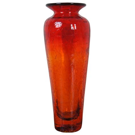 Blenko Handblown Crackle Glass Amberina Bud Vase Mid Century Modern Tangerine Chairish