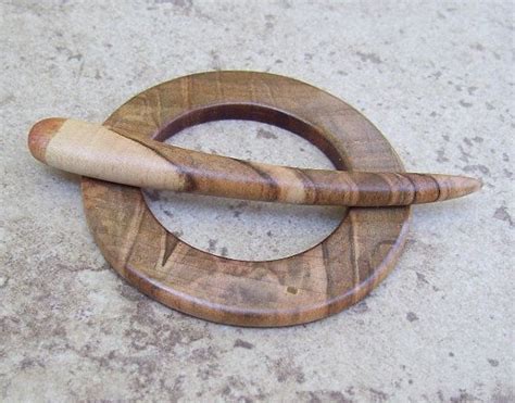 Natural Tree Branch Wooden Shawl Pin And Disc Set Spalted Maple Wood